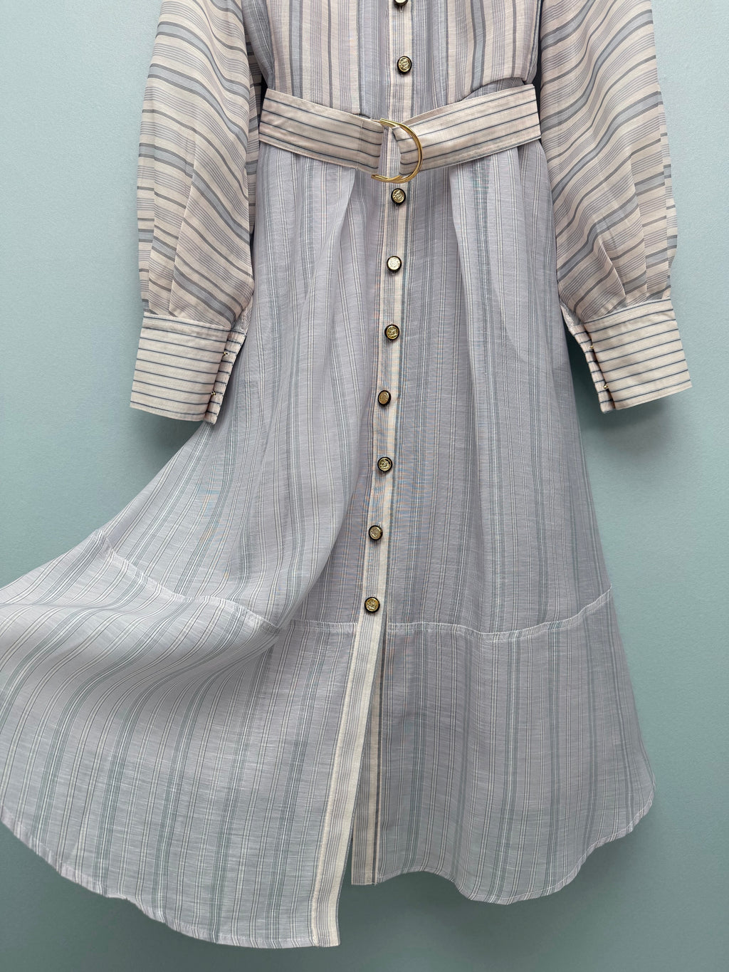 New 2026 Collection: Grey-Toned Striped Shirt Dress — Featuring a Classic Shirt Collar and Dual-Pocket Design