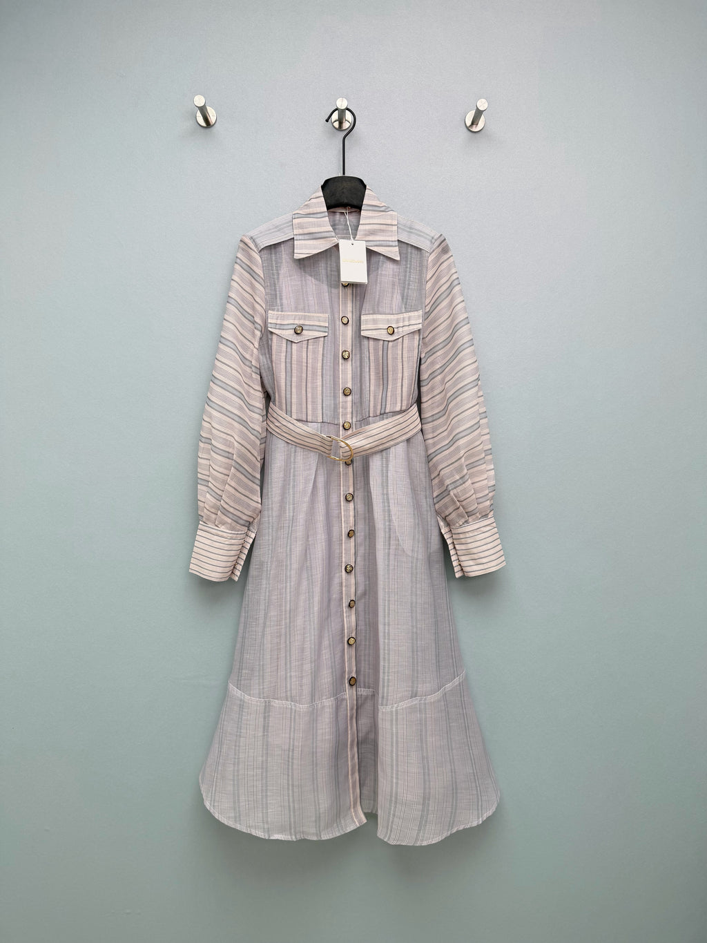 New 2026 Collection: Grey-Toned Striped Shirt Dress — Featuring a Classic Shirt Collar and Dual-Pocket Design