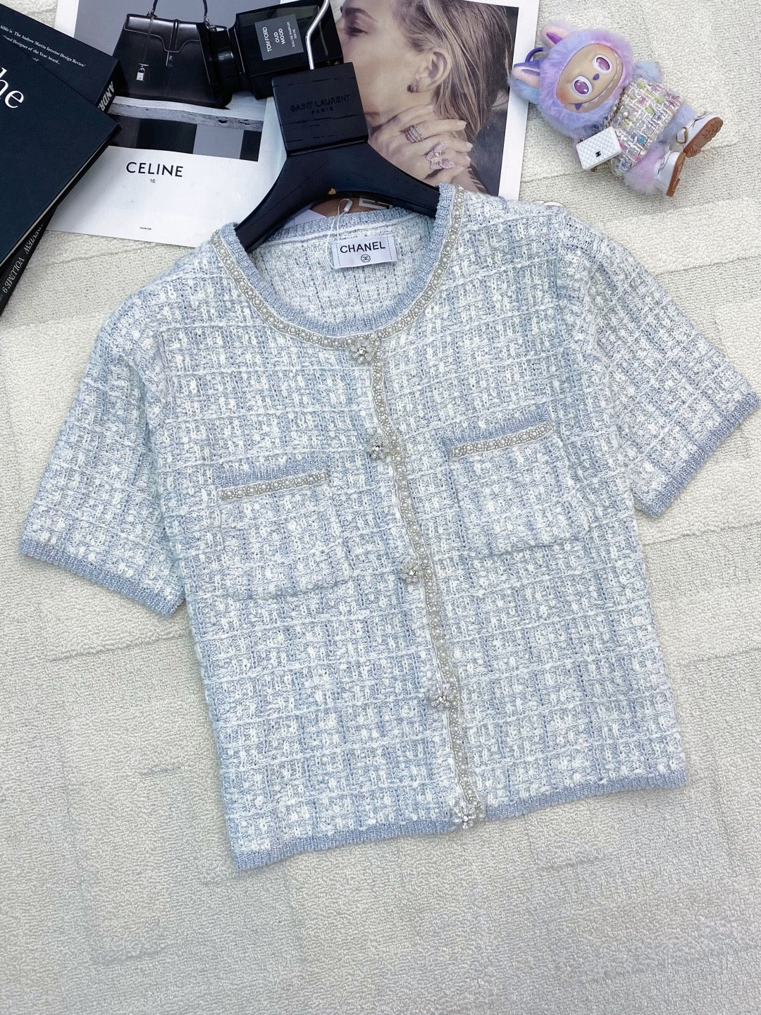 2026 New Arrival: Intricately Crafted Short-Sleeve Cardigan — Embellished with Logo Accents