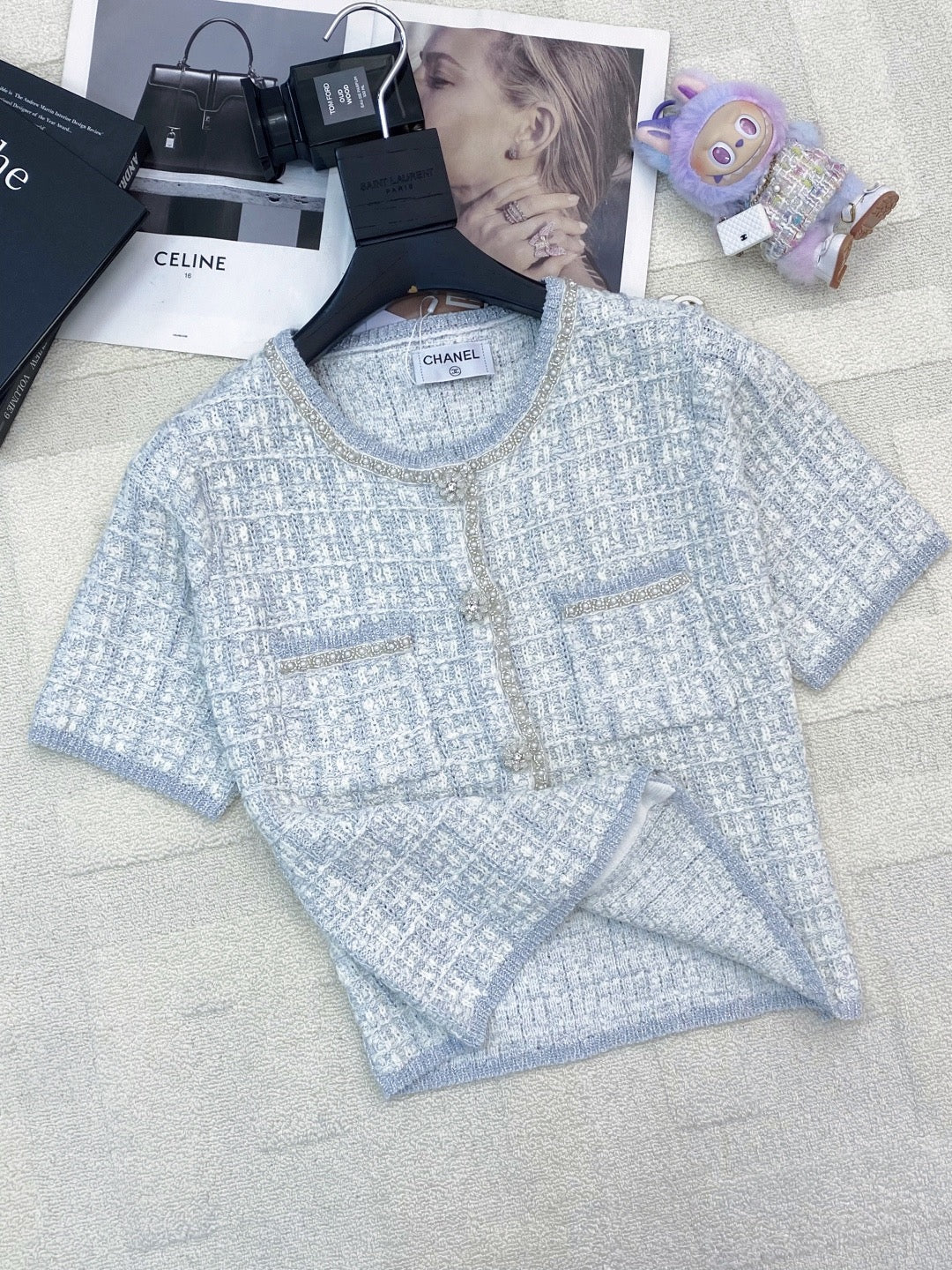 2026 New Arrival: Intricately Crafted Short-Sleeve Cardigan — Embellished with Logo Accents