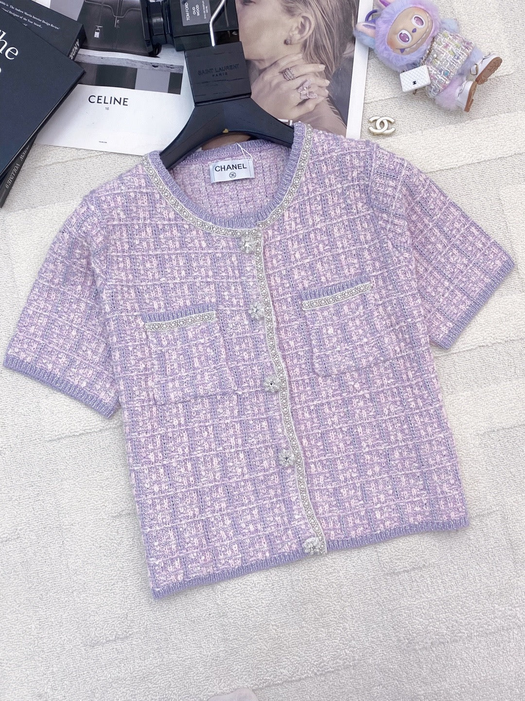 2026 New Arrival: Intricately Crafted Short-Sleeve Cardigan — Embellished with Logo Accents