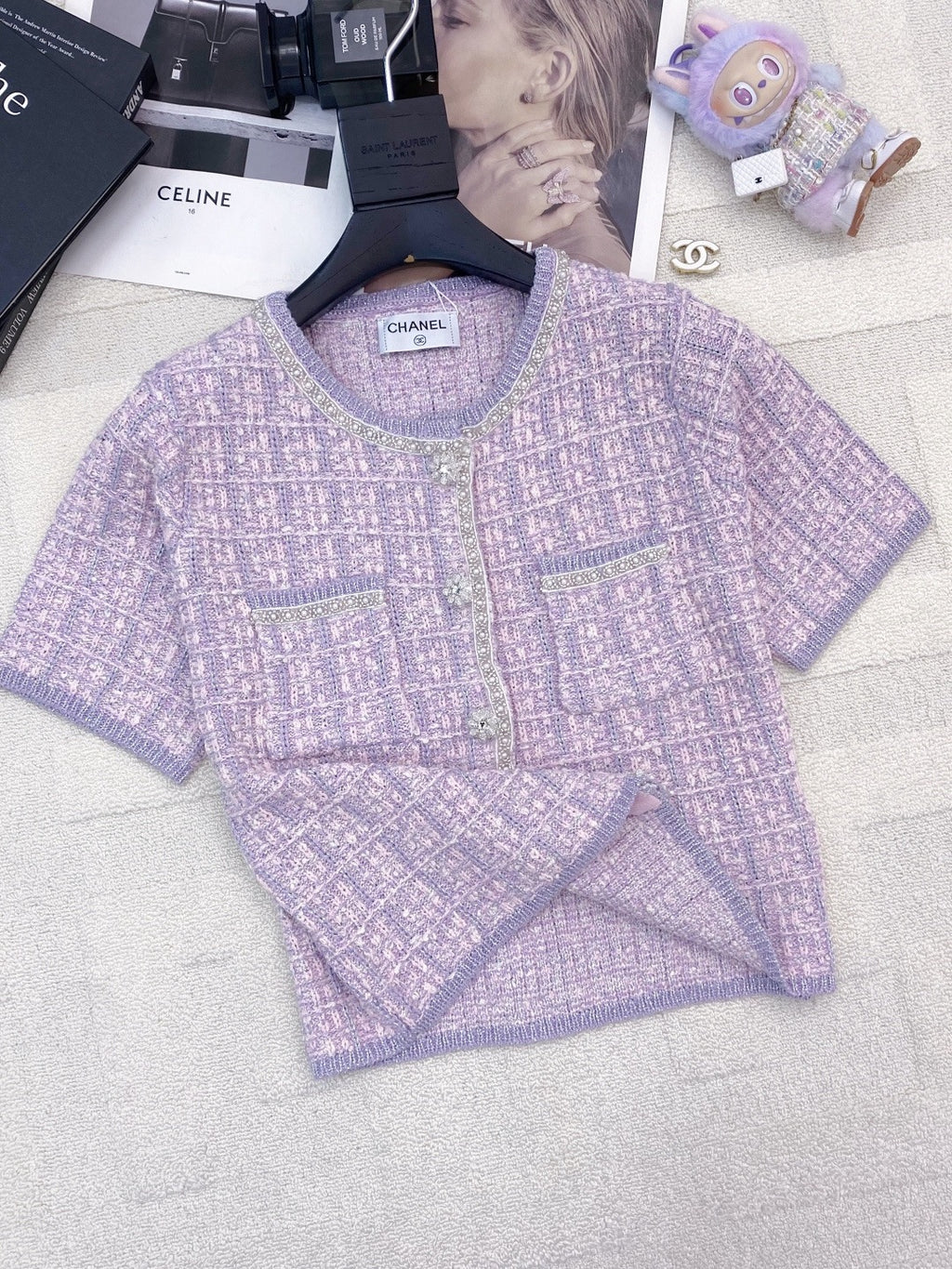 2026 New Arrival: Intricately Crafted Short-Sleeve Cardigan — Embellished with Logo Accents