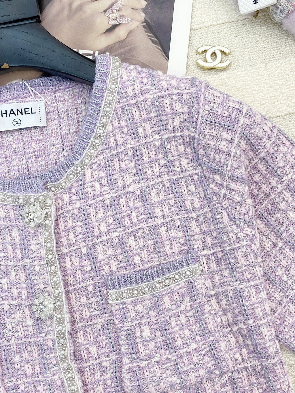 2026 New Arrival: Intricately Crafted Short-Sleeve Cardigan — Embellished with Logo Accents
