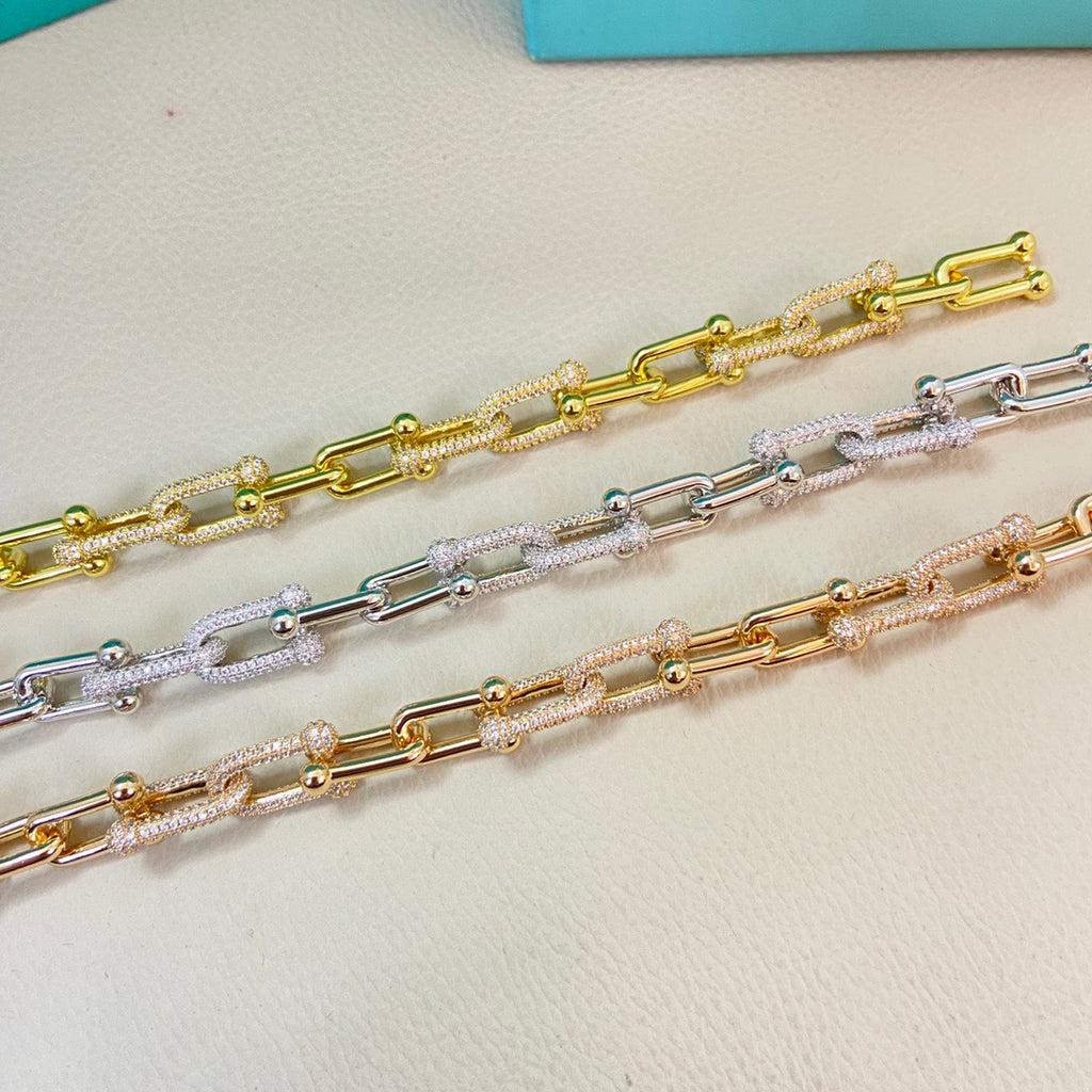 New Arrival: Six-Section U-Shaped Rivet Bracelet with Diamond Accents