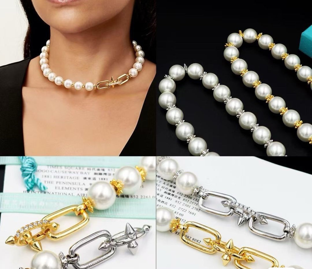 Pearl Necklace   A classic blend of pearls and K-metal beads. Available in two options: Silver or Gold. Length: Approx. 52 cm.