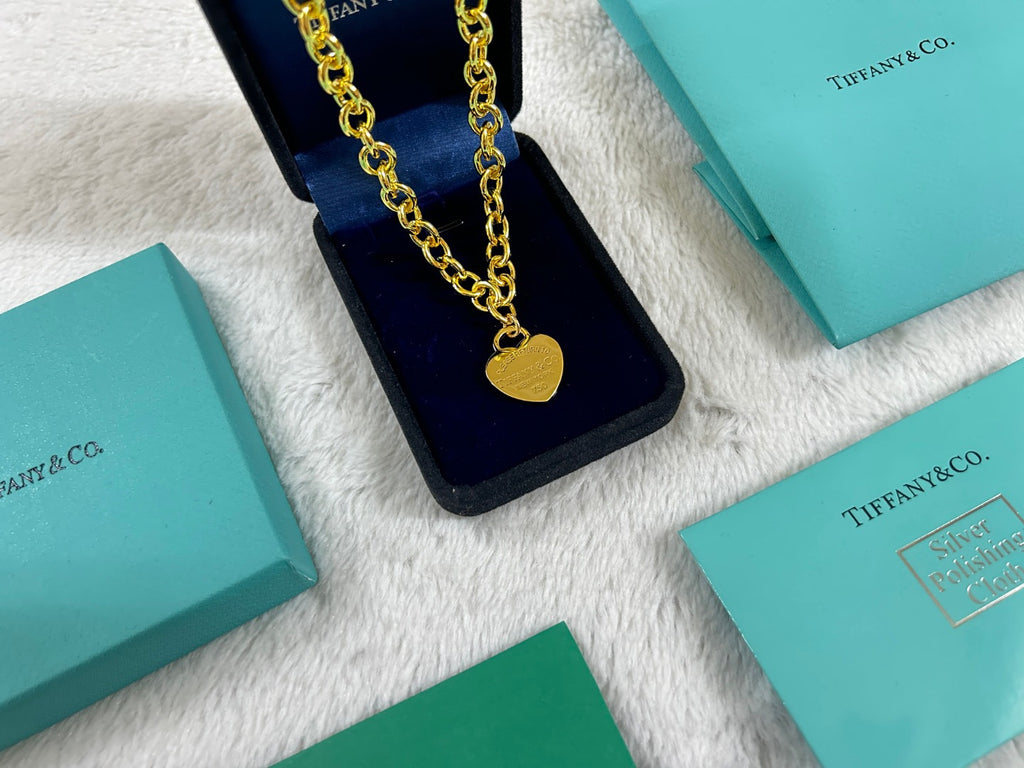 Heart Tag Collection: Interlocking Heart & Circle Pendant Necklace with Chunky Chain