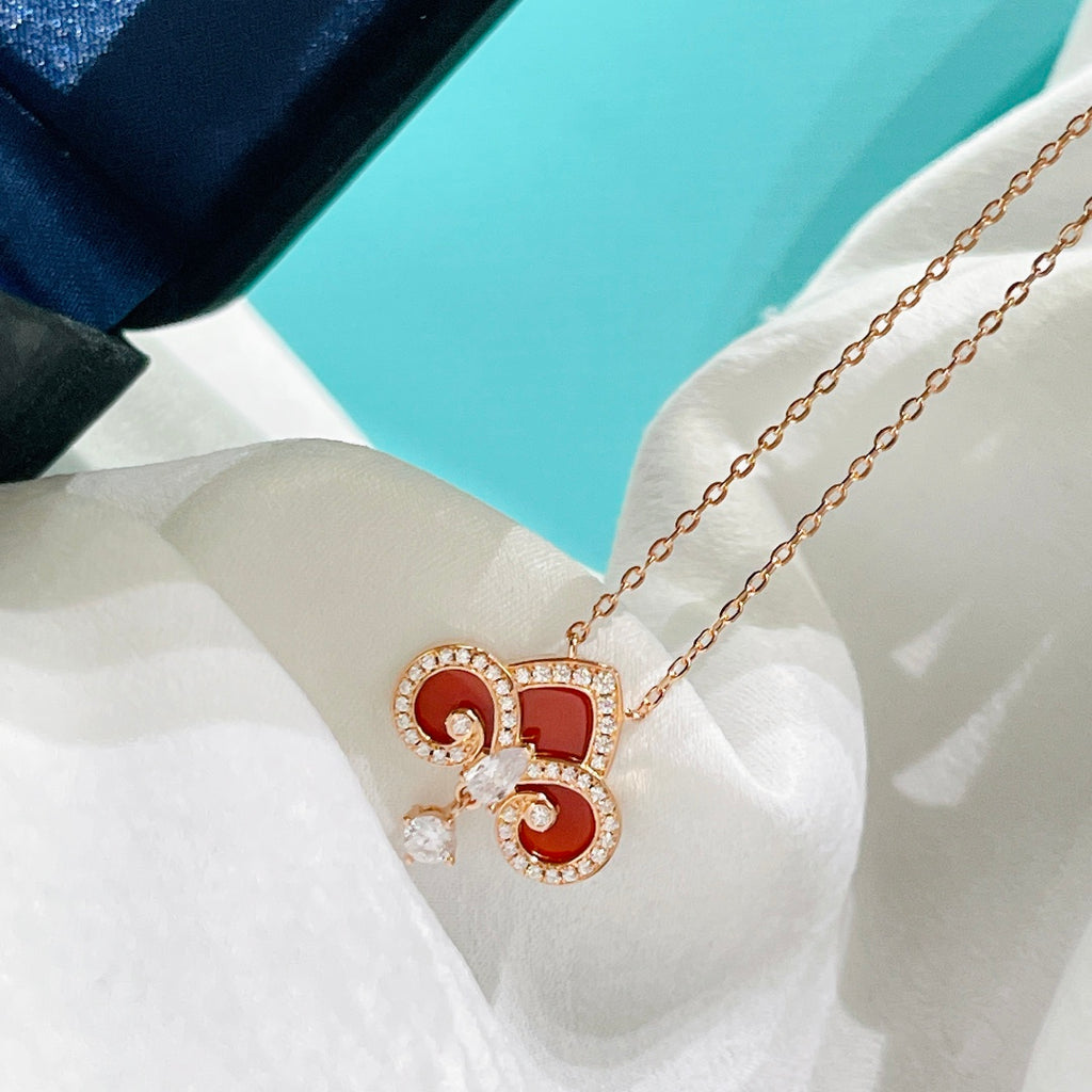 Limited Edition Keys Collection: Iris, Red Agate & Single Diamond Necklace ✨ V-Gold