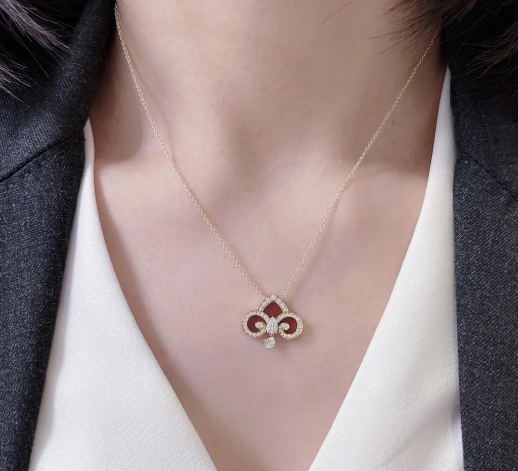 Limited Edition Keys Collection: Iris, Red Agate & Single Diamond Necklace ✨ V-Gold
