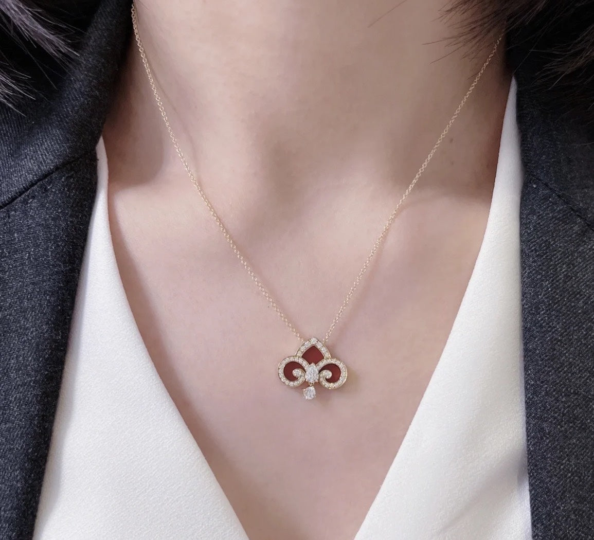 Limited Edition Keys Collection: Iris, Red Agate & Single Diamond Necklace ✨ V-Gold