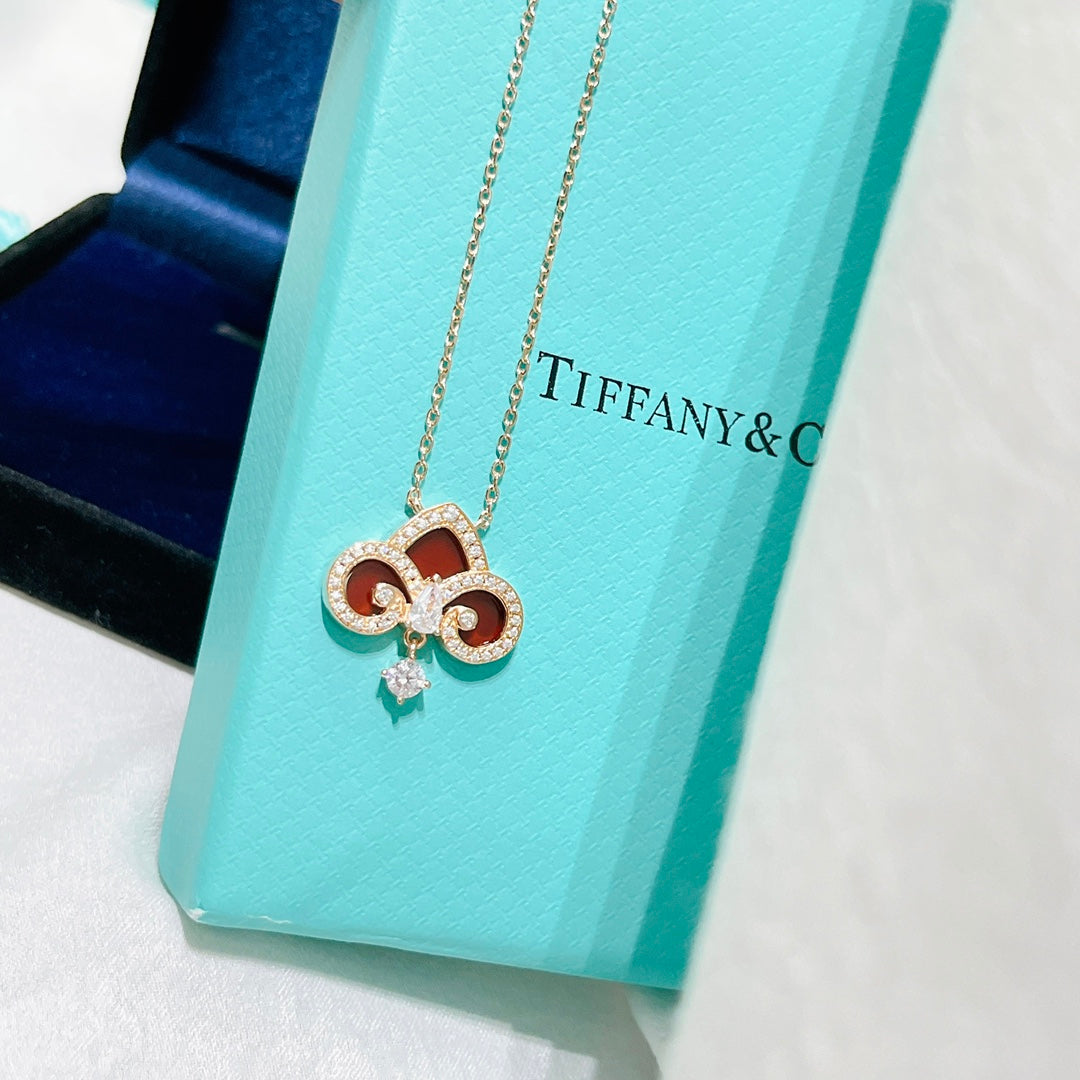 Limited Edition Keys Collection: Iris, Red Agate & Single Diamond Necklace ✨ V-Gold