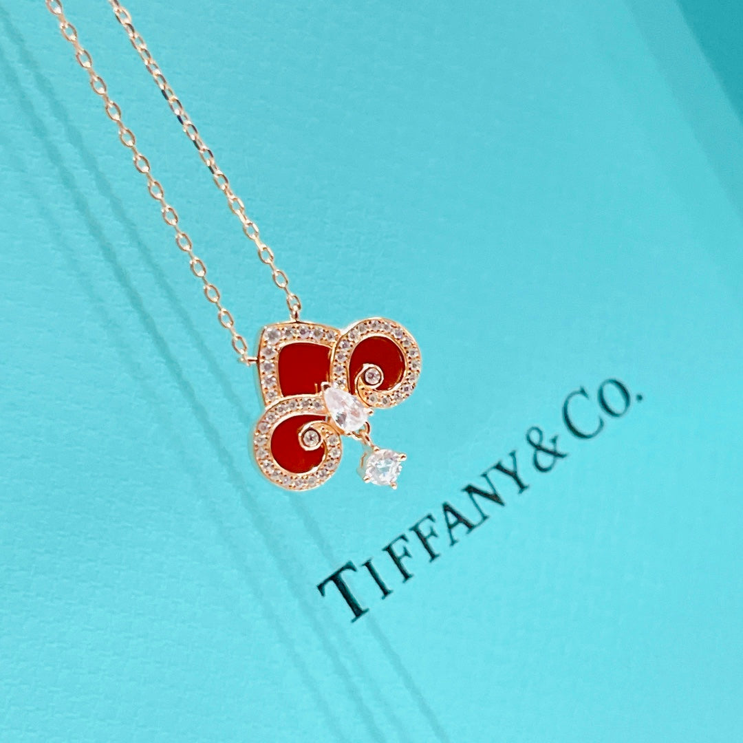 Limited Edition Keys Collection: Iris, Red Agate & Single Diamond Necklace ✨ V-Gold