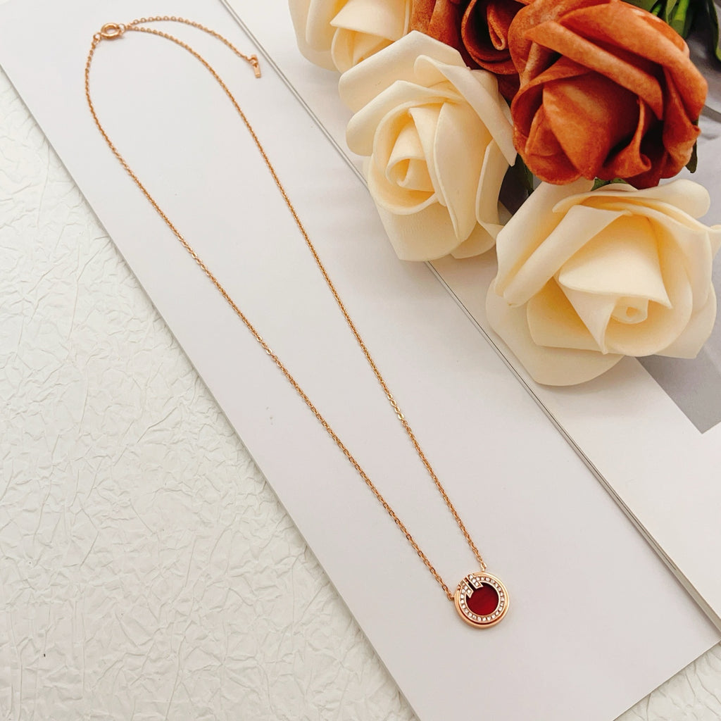 [New Arrival 🆕🆕 Rose Gold & Red Mother-of-Pearl Coin Necklace] — High-End Artisan Workshop Collection
