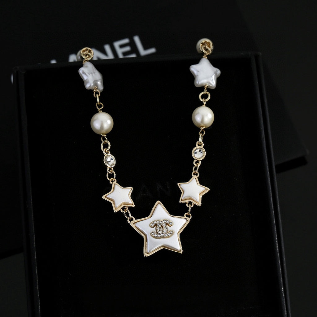 Star Tree Initial & Pearl Necklace — Medium Size