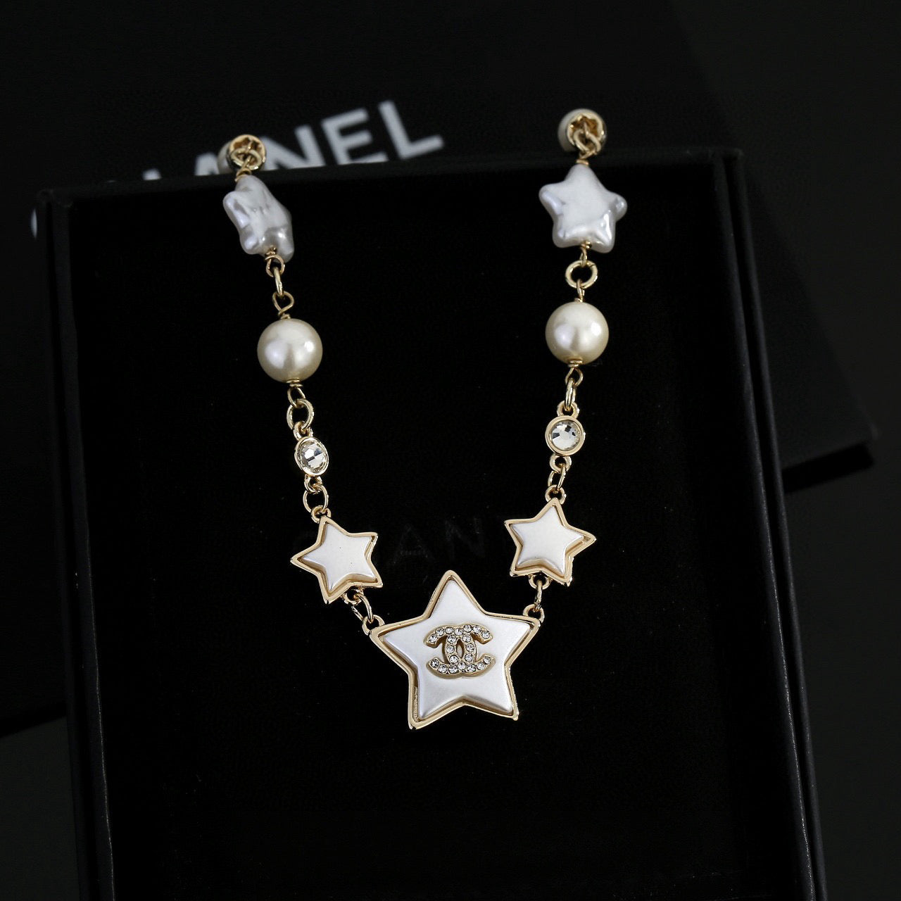Star Tree Initial & Pearl Necklace — Medium Size