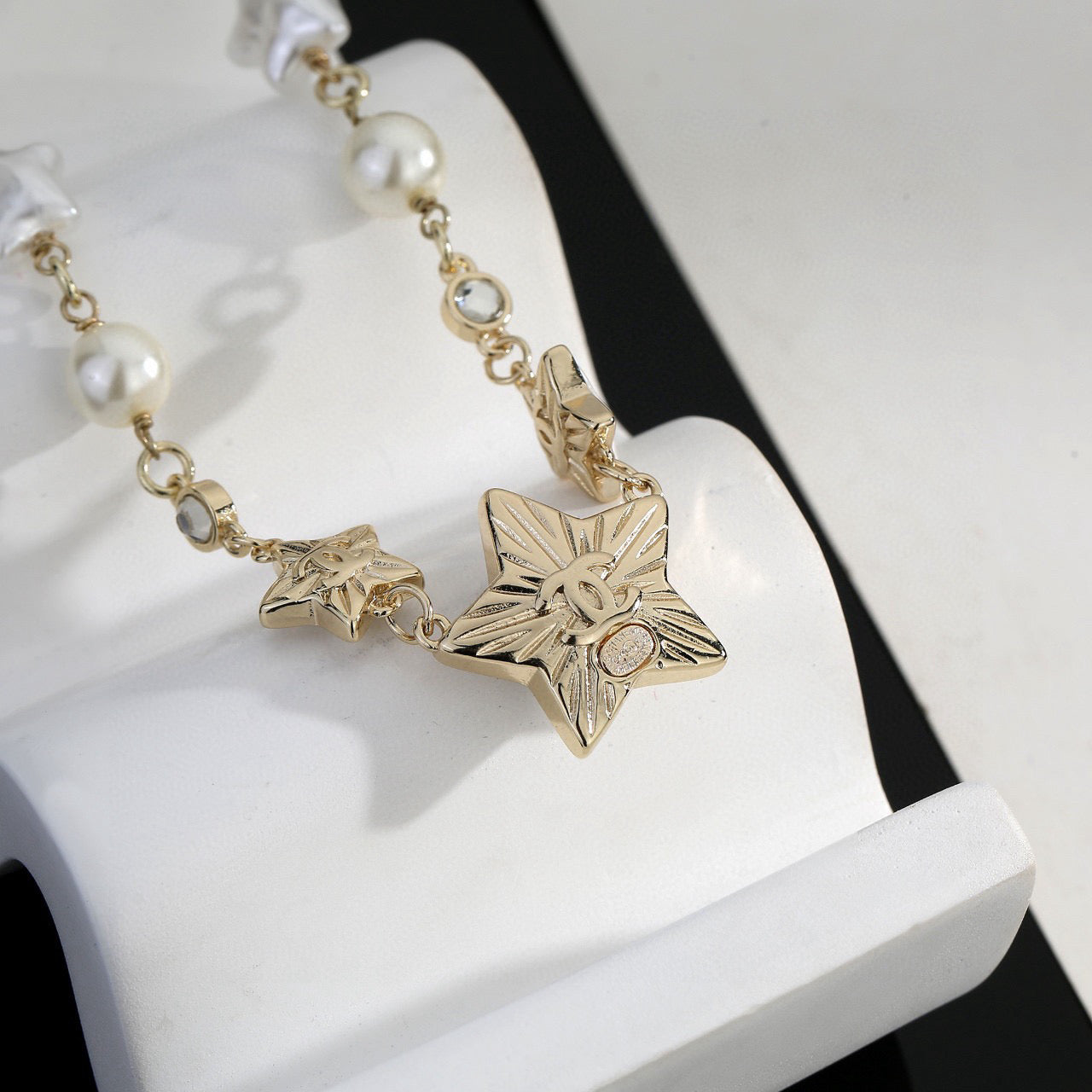 Star Tree Initial & Pearl Necklace — Medium Size