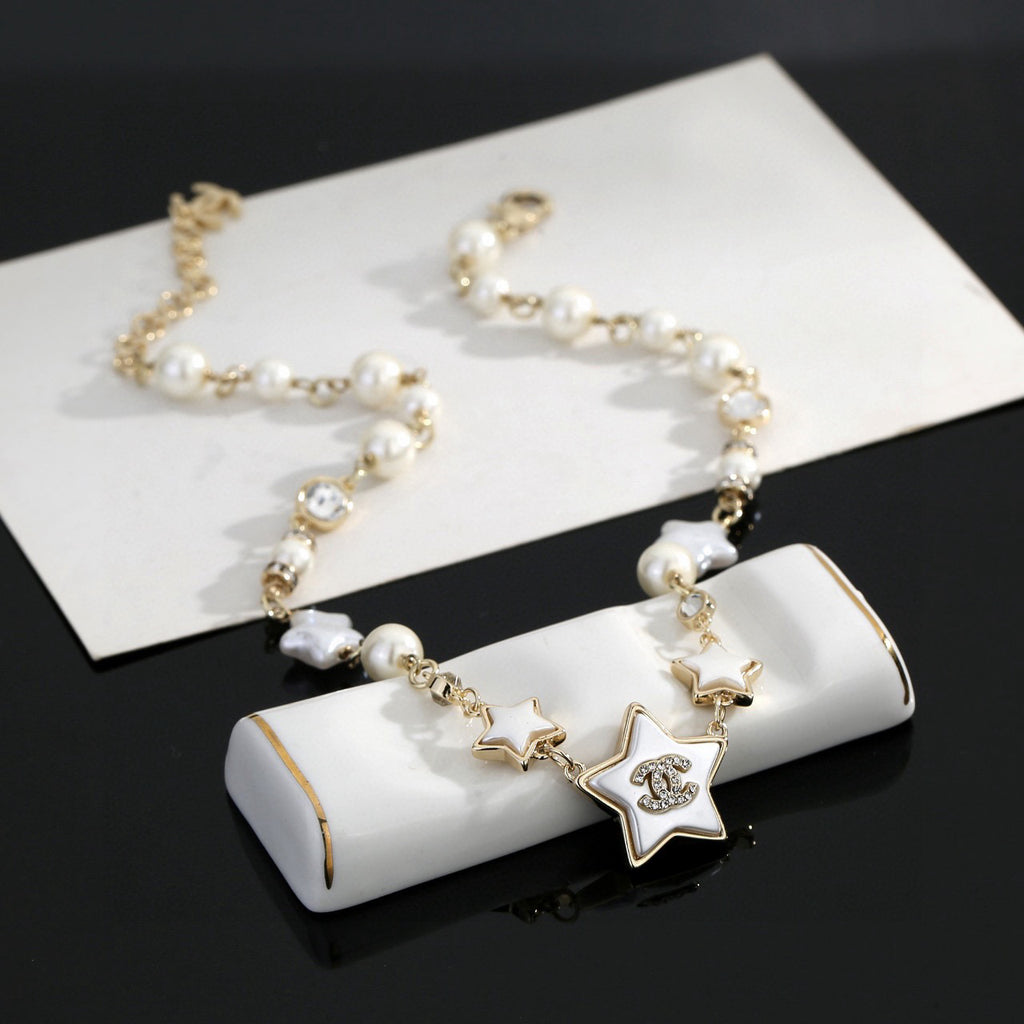 Star Tree Initial & Pearl Necklace — Medium Size