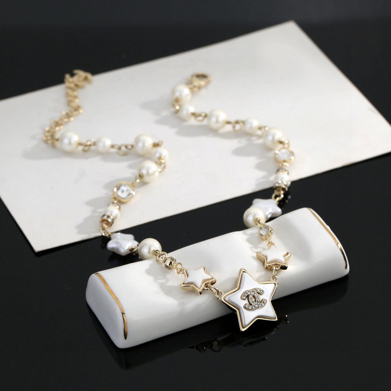 Star Tree Initial & Pearl Necklace — Medium Size