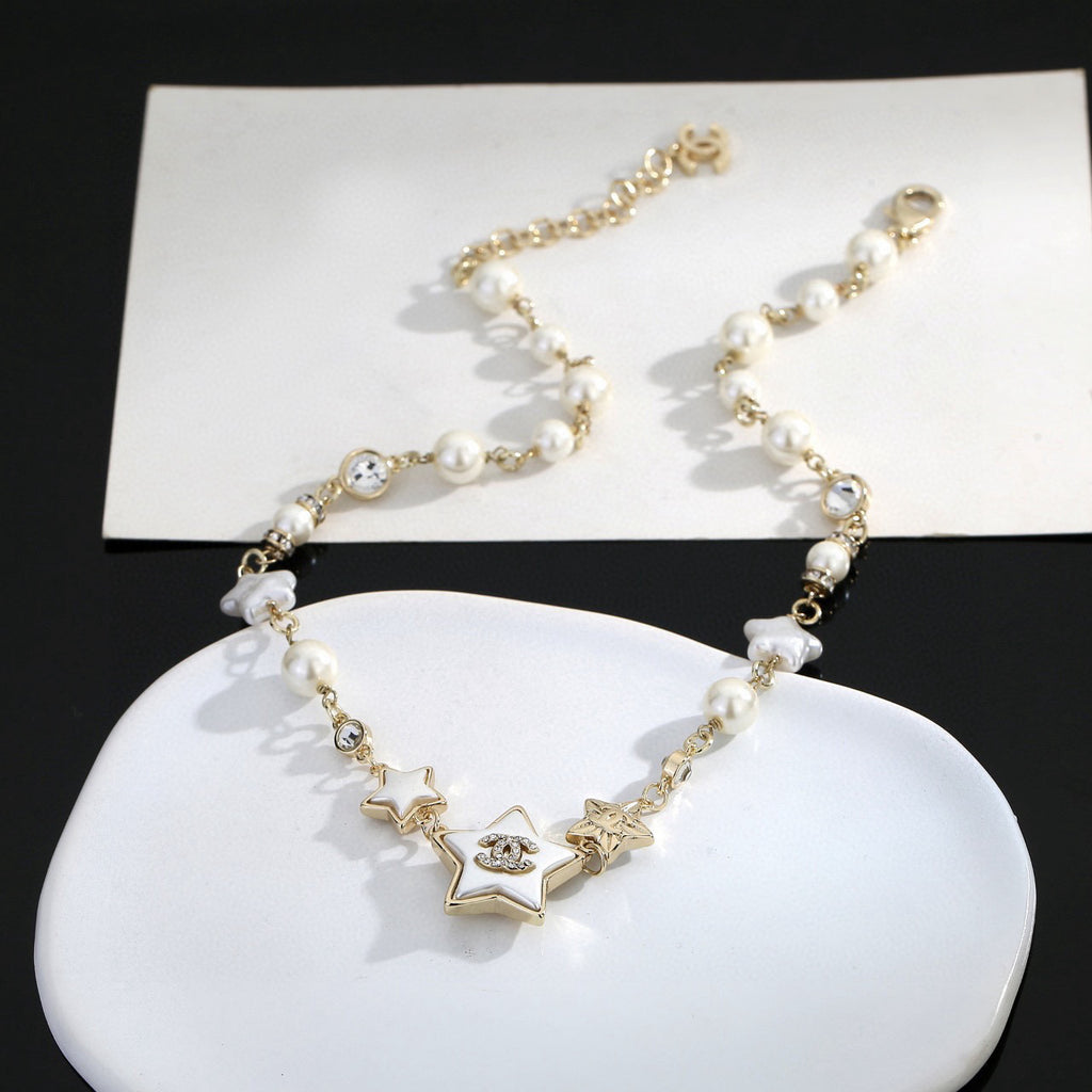 Star Tree Initial & Pearl Necklace — Medium Size