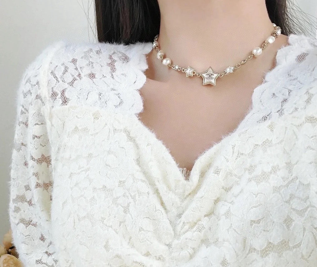 Star Tree Initial & Pearl Necklace — Medium Size