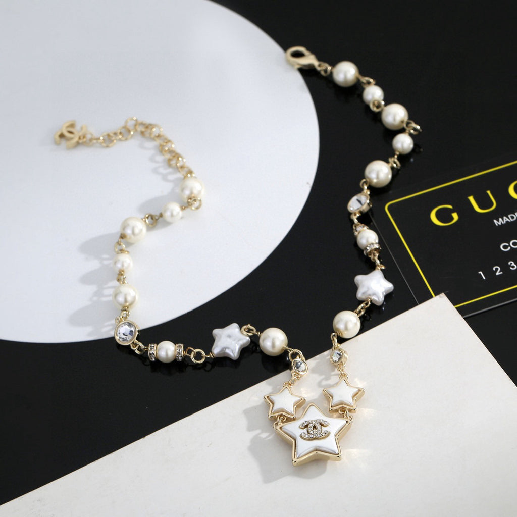 Star Tree Initial & Pearl Necklace — Medium Size