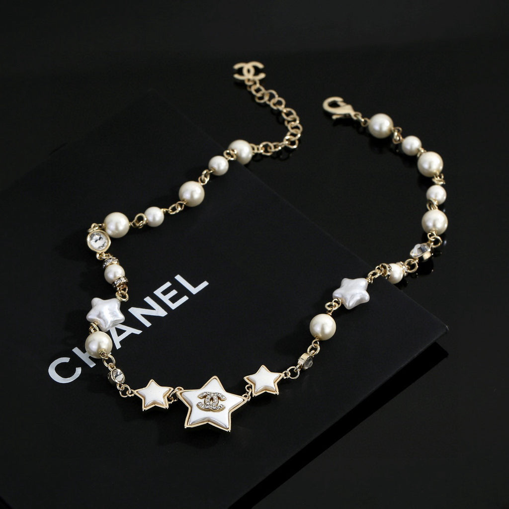 Star Tree Initial & Pearl Necklace — Medium Size