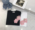 2026 Custom Knitted Camellia & Pearl Short-Sleeve T-Shirt—Available in Black or White, Sizes S, M, and L.