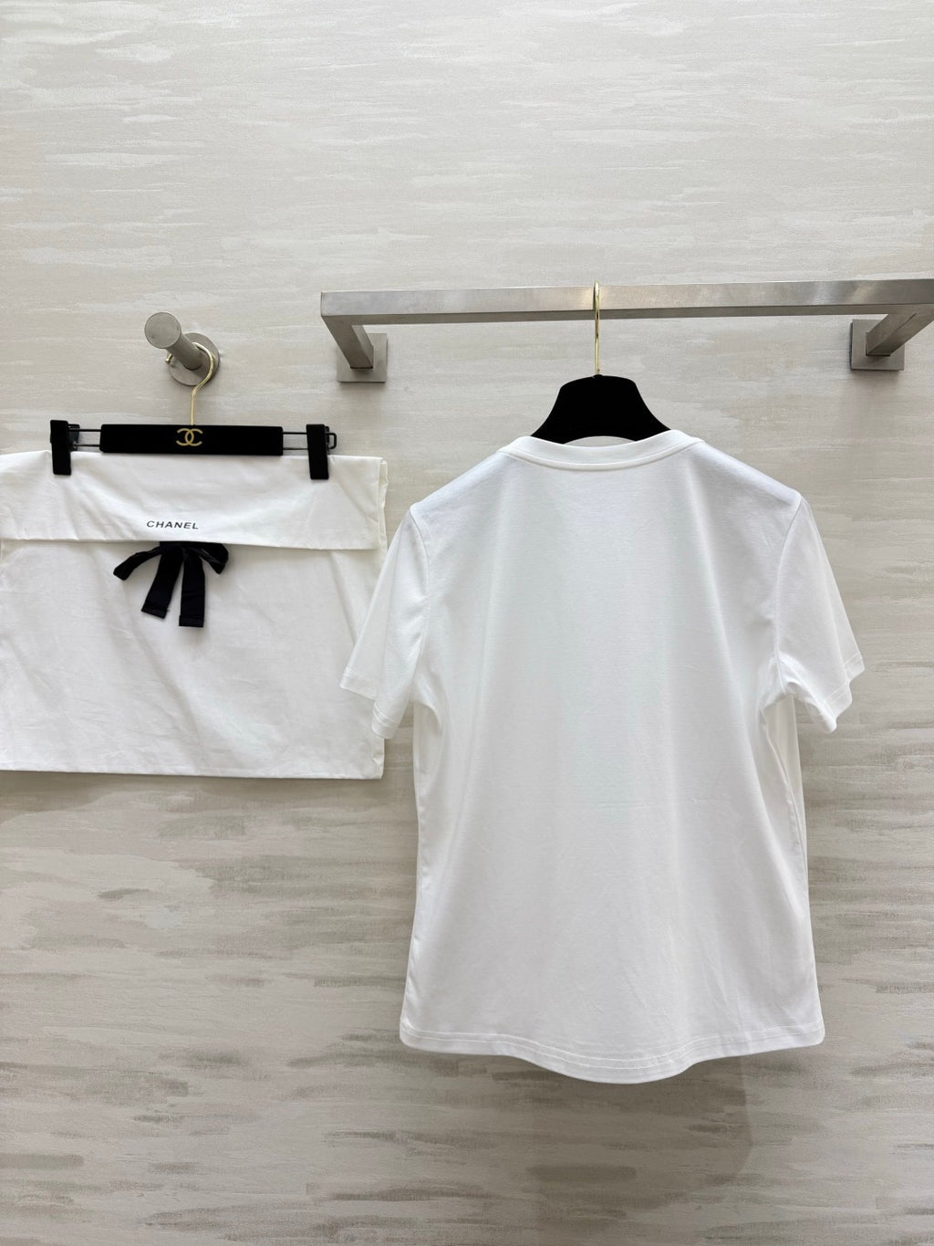 2026 White T-Shirt with Embroidered "5"  Pink rhinestone-beaded neckline—packed with exquisite detail.