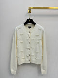 2026 New Arrival: Handcrafted Pearl & Bow-Knot Knitted Cardigan — Featuring Purely Hand-Beaded Bow-Knot Embellishments and Diamond-Style Buttons.