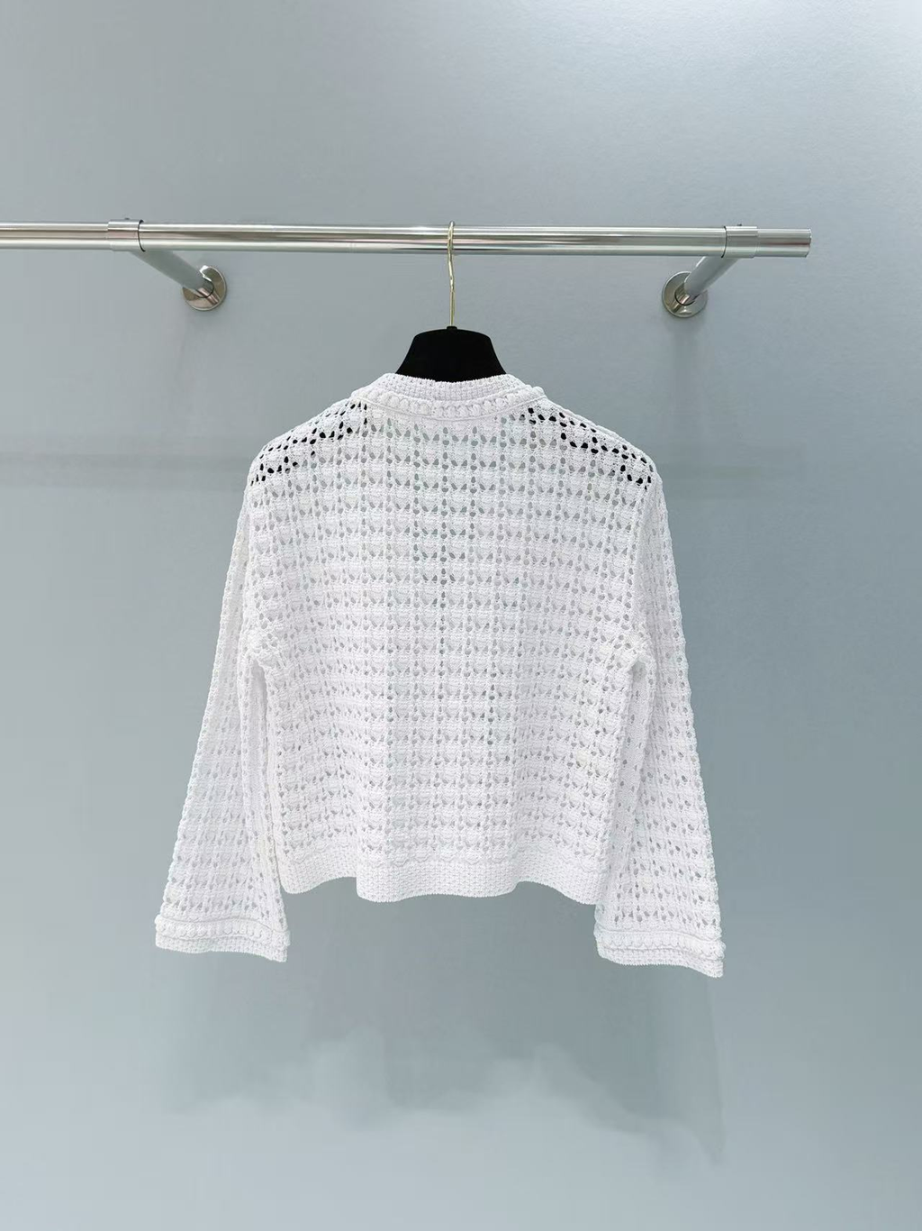 Openwork woven V-neck lace cardigan