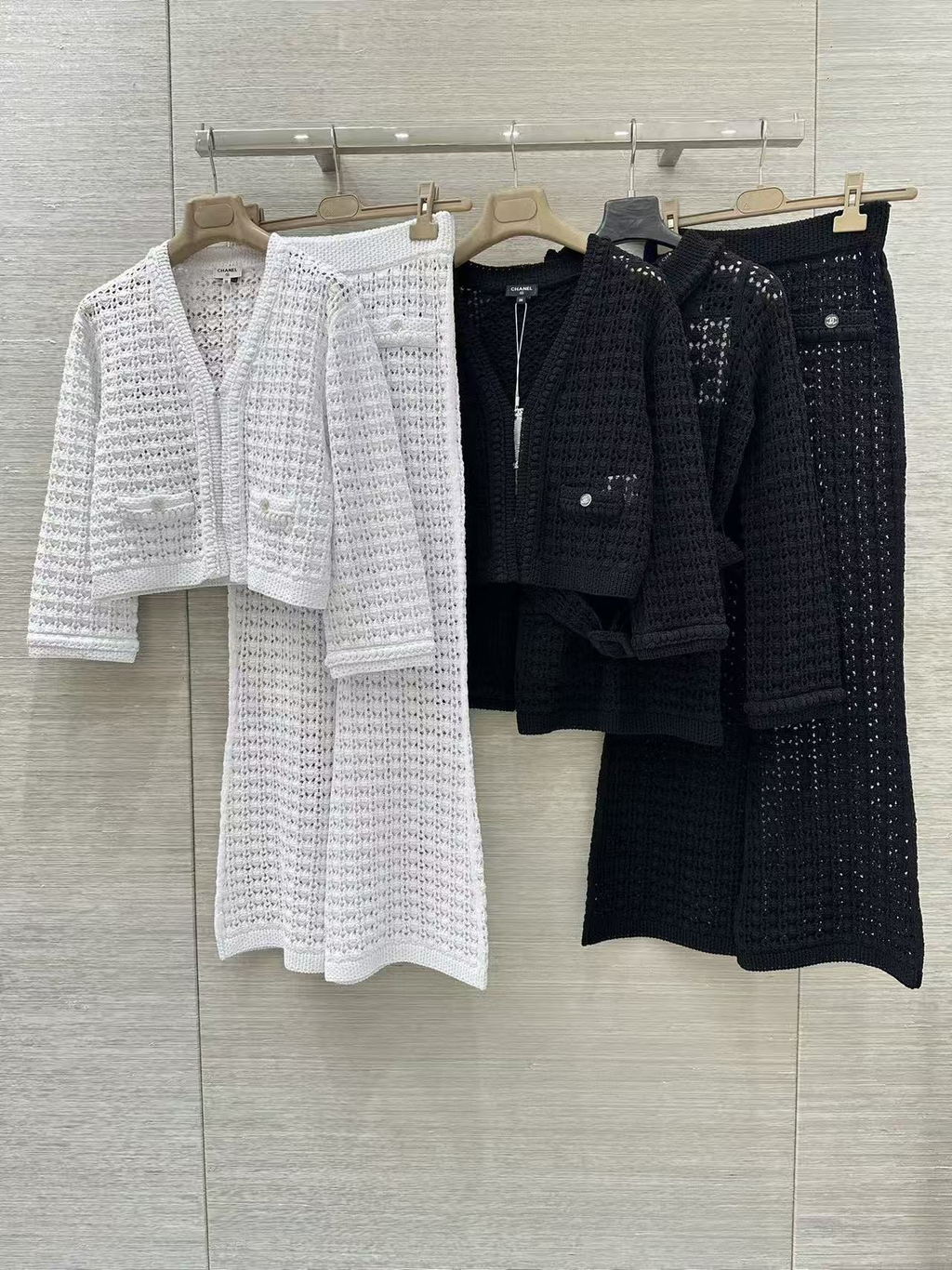 Openwork woven V-neck lace cardigan