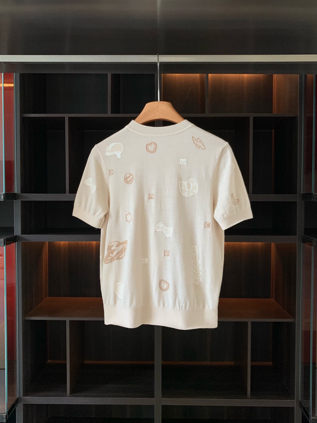 Worsted Wool Jacquard Short-Sleeve Top (Two Colors) Worsted Wool Jacquard