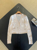 New Wool Jacquard V-Neck Knit Cardigan