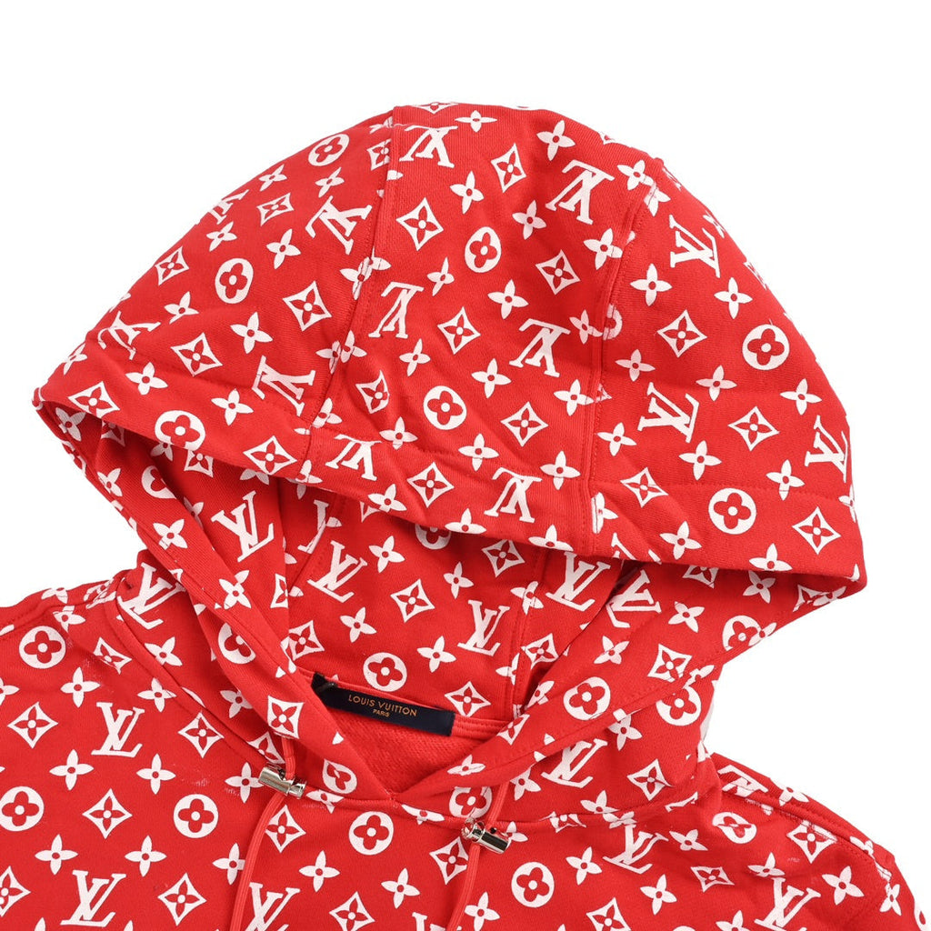 Joint style all-over printed presbyopic red hooded sweatshirt