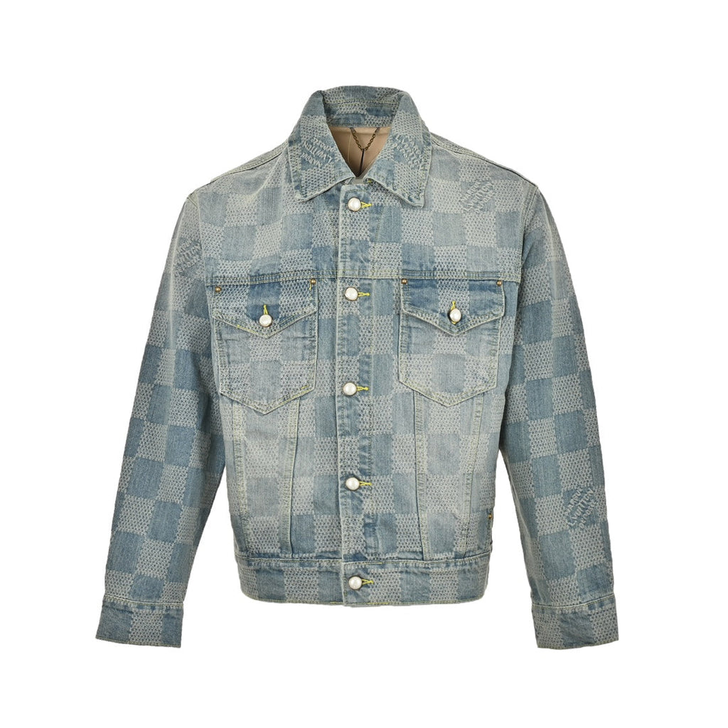 checkerboard denim jacket