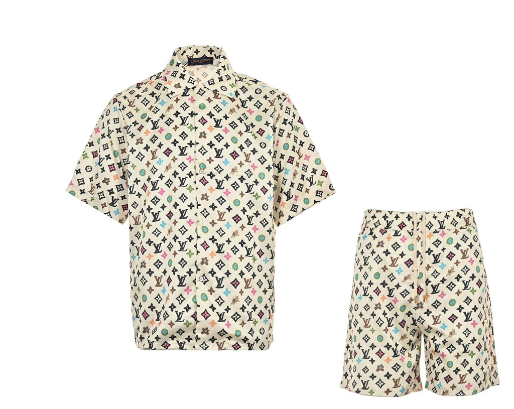All-over printed silk short-sleeved shirt