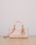 25FW NEW Pink Woven Leather Handbag
