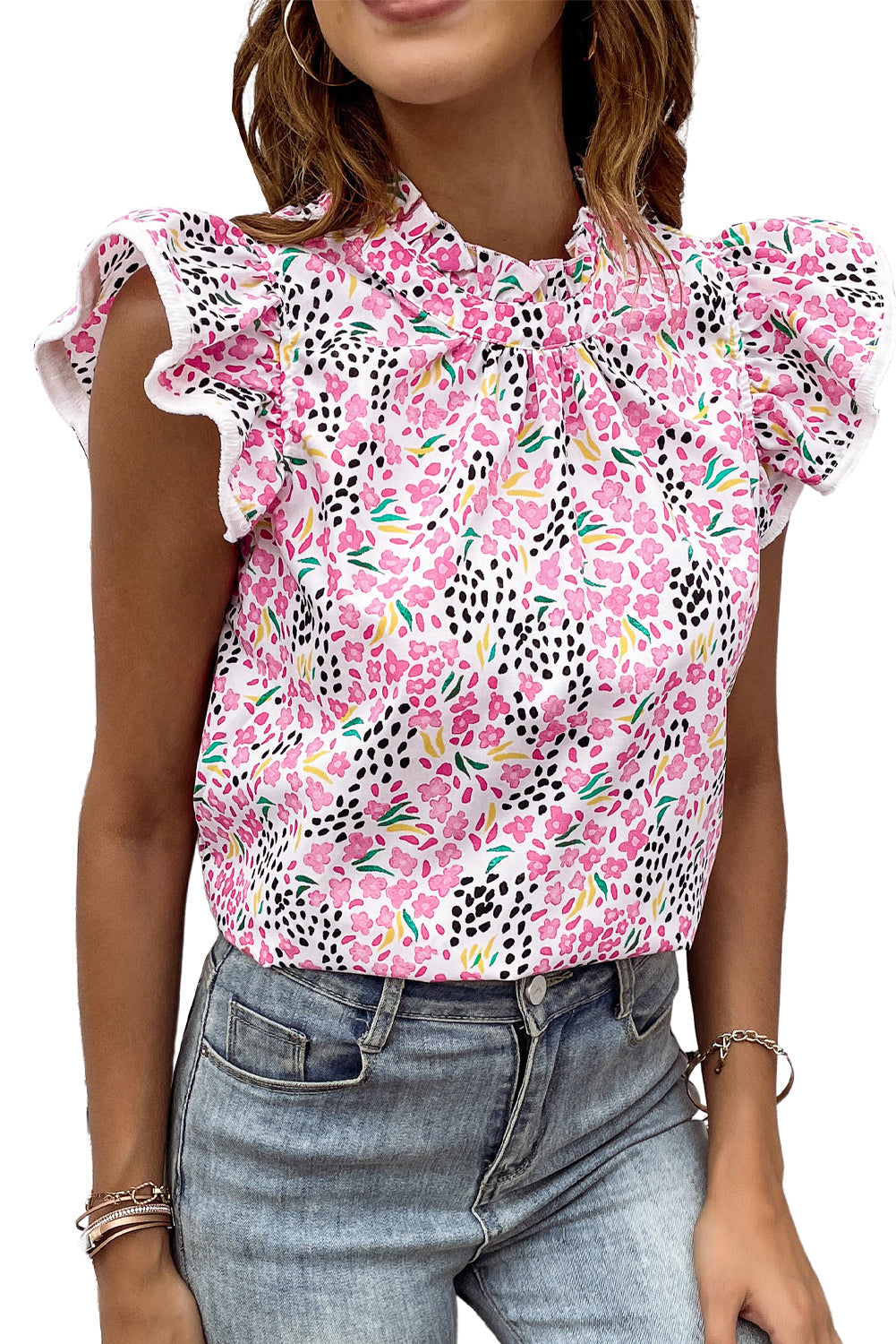 High Neck Ruffle Sleeve top