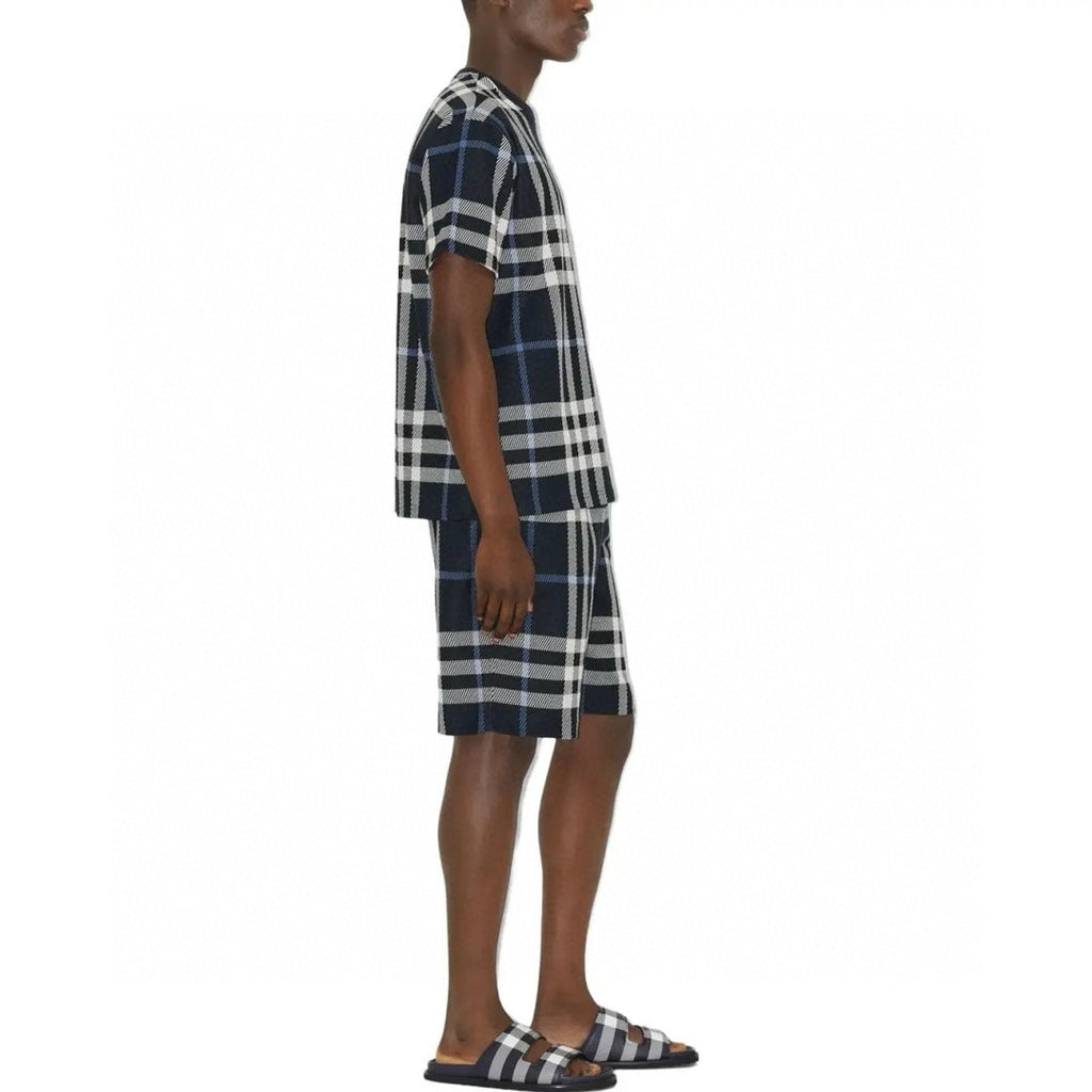 Checked knitted short sleeves