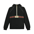 Red and green webbing half-zip long-sleeved hooded sweatshirt